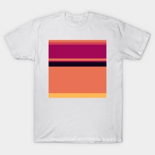 A fantastic hybrid of Licorice, Dark Fuchsia, Faded Red, Light Red Ochre and Pastel Orange stripes. T-Shirt